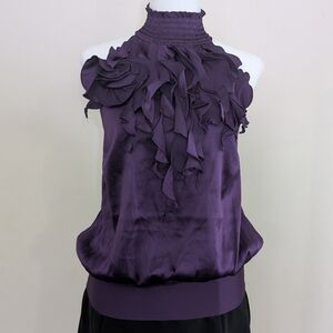 bebe Silk Purple Ruffled Halter Top